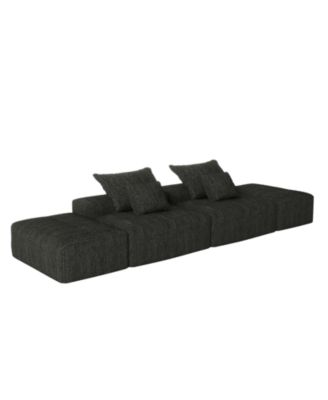 Modern Chenille Sectional Sofa w/ 2 Ottomans & Pillows - BLACK