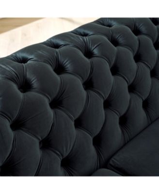 L-Shaped Chesterfield Sectional Sofa, Velvet, Gold Accents, Black