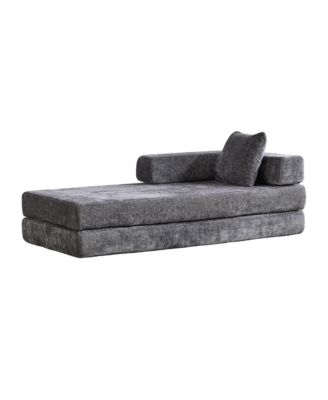 Convertible Floor Sofa Bed with Pillow & Armrest - Dark Grey