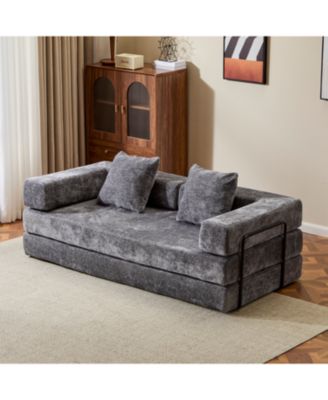 Convertible Floor Sofa Bed with Pillow & Armrest - Dark Grey