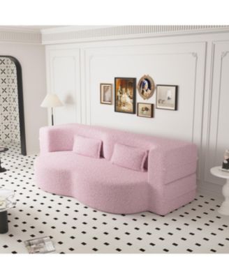 Streamdale Pink Teddy Fabric Convertible Floor Sofa Bed