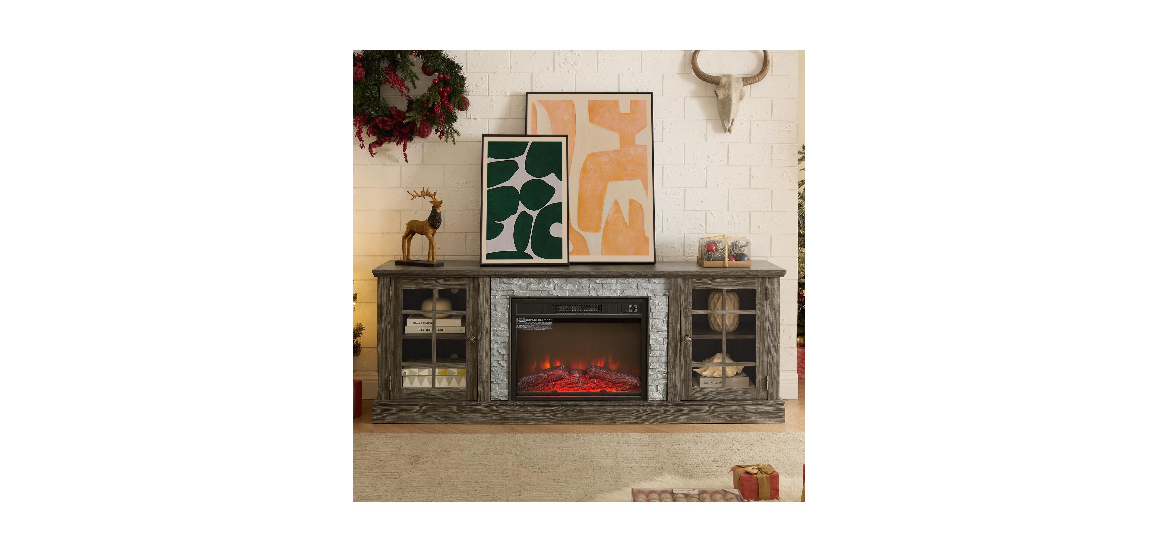 Streamdale Furniture Streamdale 70" Tv Stand with Fireplace & Storage, Grey Media Console