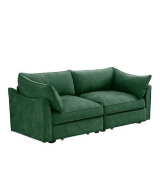 Green Chenille 2-Seater Sofa with Pull-Out Storage