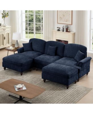 Streamdale Comfy Modular U-Shape Chenille Sectional Sofa with Ottomans - Blue