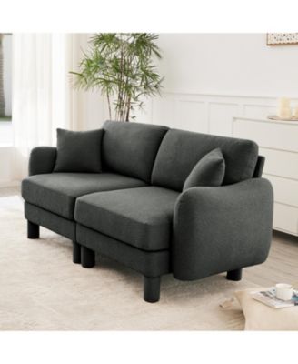 Dark Grey Boucle 2-Seater Loveseat Sofa with Shell Armrests