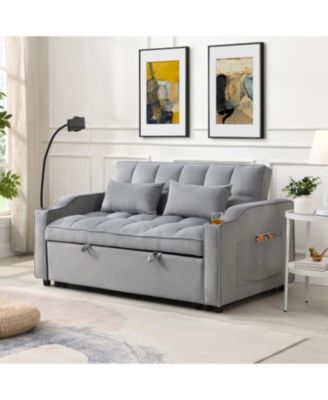 Velvet Loveseat Futon Sofa Bed with Reclining Backrest & Pillows