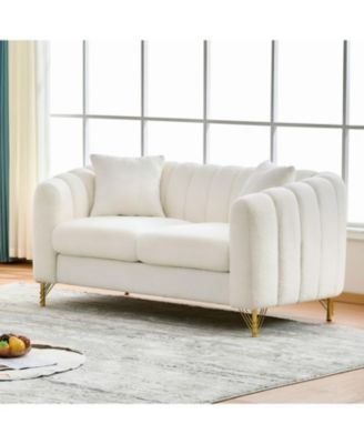 63" Chenille Loveseat Sofa - Modern Tufted Couch with Gold Legs