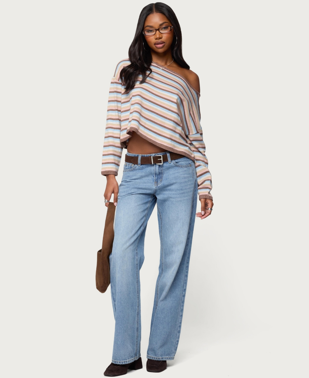 Edikted Women's Alexis Off Shoulder Striped Knit Top