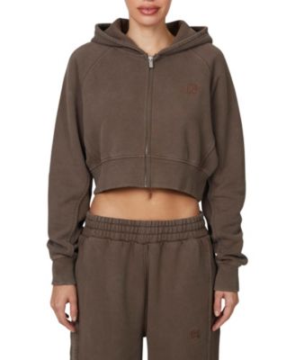 Women's Ribbed Emblem Crop Zip Hoodie
