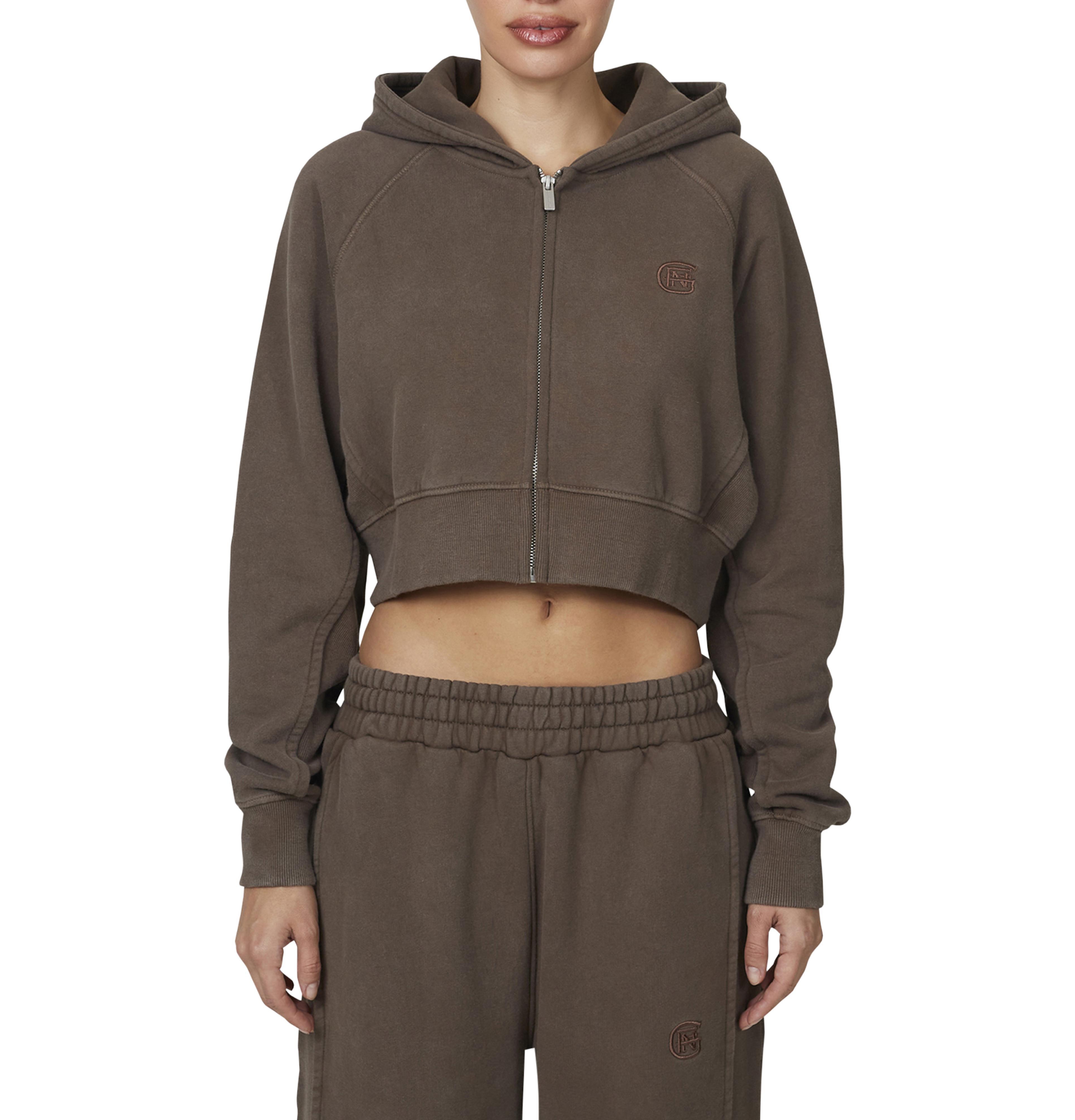 Good For Nothing Women's Ribbed Emblem Crop Zip Hoodie