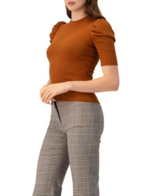 Women's Puff Shoulder Ribbed-Knit T-shirt