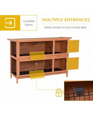 Wooden Bunny Cage w/ Dividers and Pull Out Trays for Outdoors,