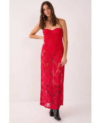 Women's Lace Bandeau Sheer Maxi Dress