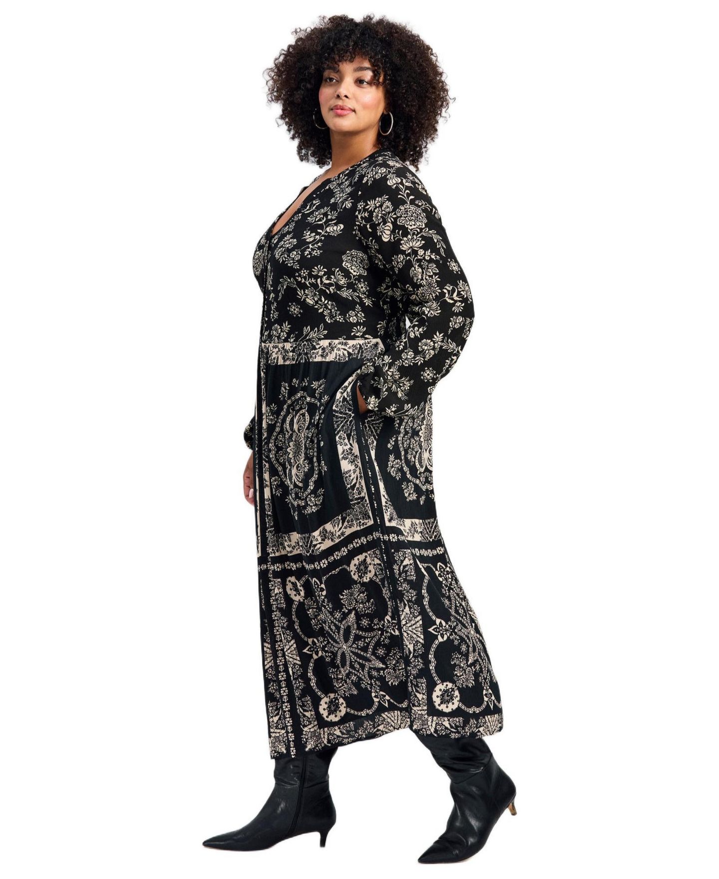 Женское платье Avenue Plus Size Eliana Scarf Placement Print, цвет: Чёрный — фото 2