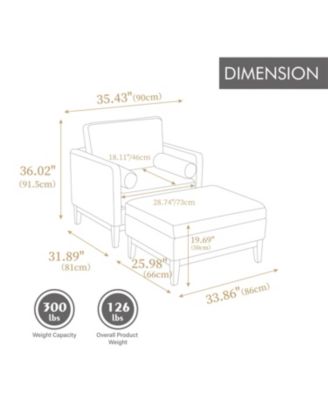 35.4" Farmhouse Upholstered Accent Chair with Ottoman & Coffee Table