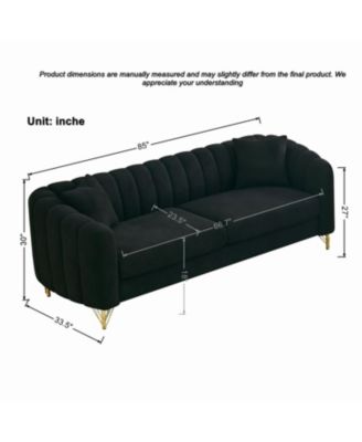 85" Chenille Sofa, 3 Seater Deep Couch, Tufted, Gold Legs