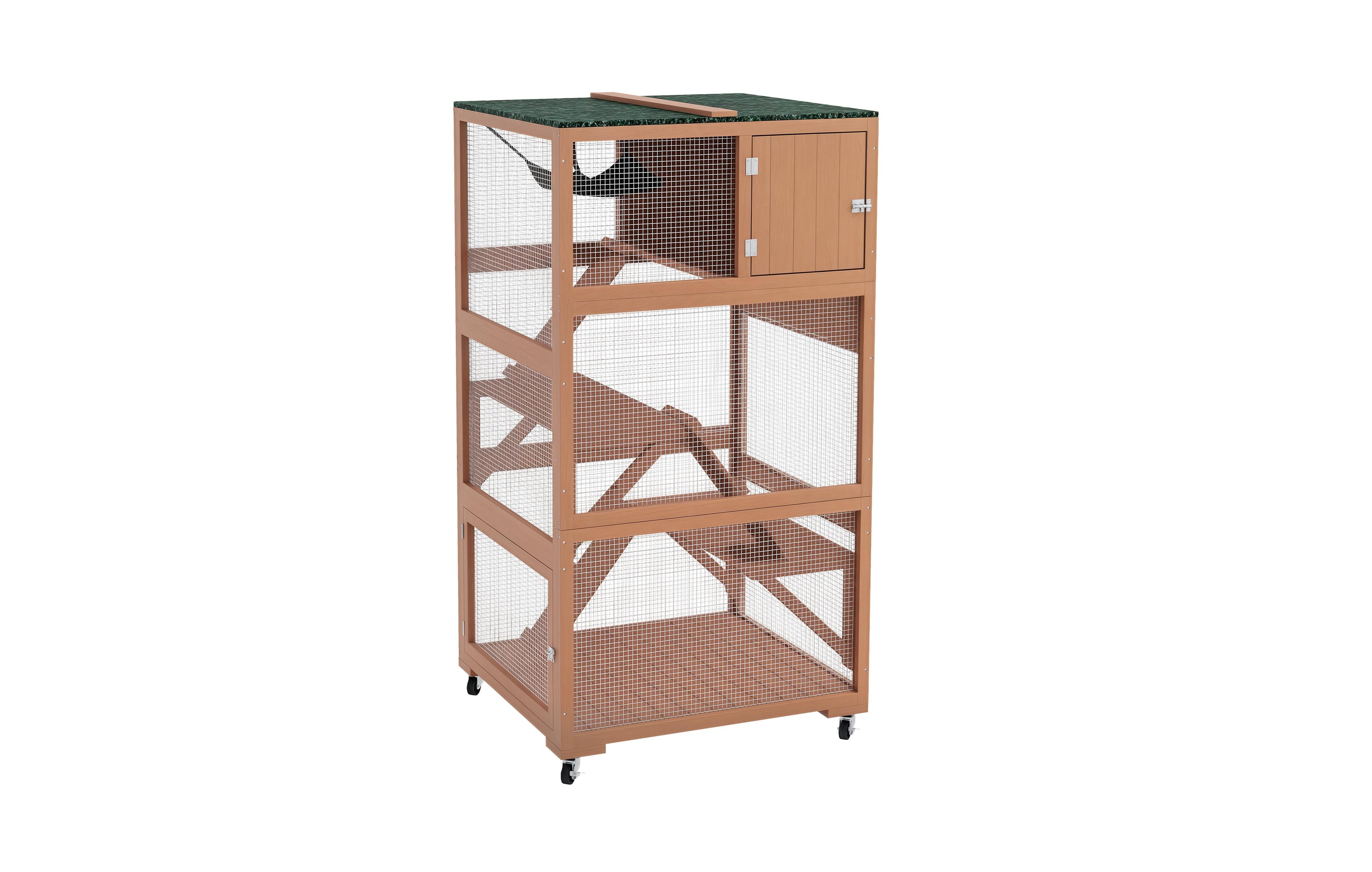 PawHut Catio, Outdoor Cat Enclosure House on Wheels with Hammock,