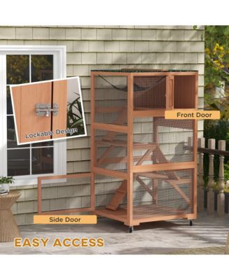 Catio, Outdoor Cat Enclosure House on Wheels with Hammock,