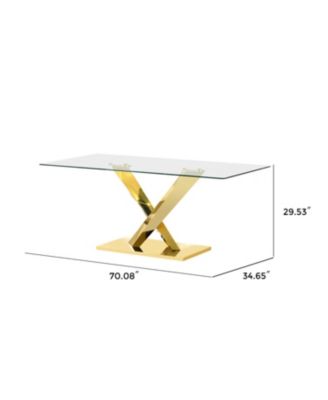 Streamdale Gold stainless steel dining table 70.08 inch clear tempered glass top