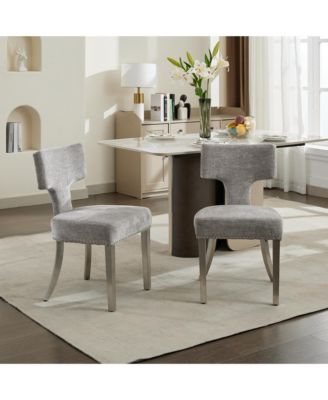 Set of 2 Mid Century Modern Chenille Dining Chairs