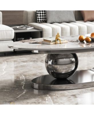 Faux Marble Oval Coffee Table