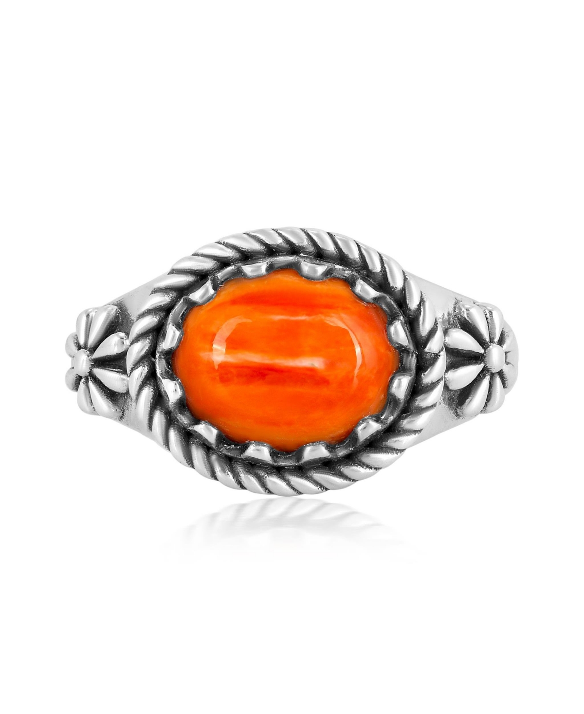 American West Jewelry Sterling Silver Orange Spiny Oyster East West Ring
