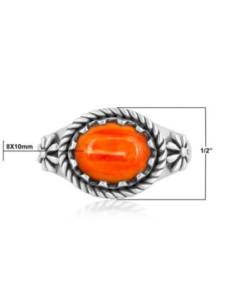 Sterling Silver Orange Spiny Oyster East West Ring, Sizes 5 to 11