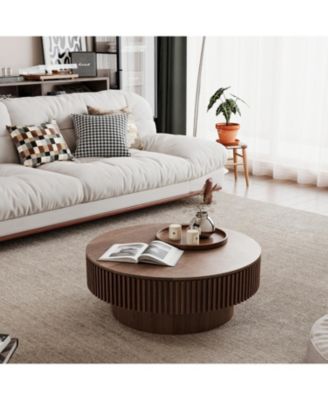 31.5" Round Walnut Coffee Table with Storage