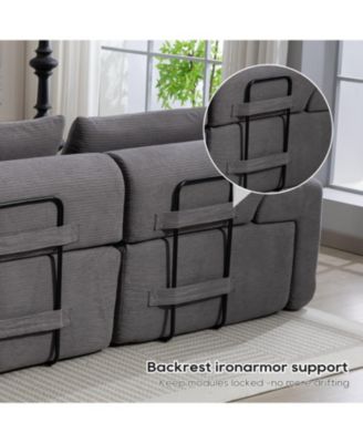 L-Shaped Corduroy Sectional Sofa Bed - Memory Foam, Steel Frame