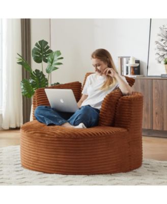 Streamdale Corduroy Round Chair - Cushioned Backrest - Modern Comfort