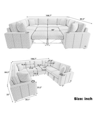 108.7" Sectional Pull-out Sofa Bed