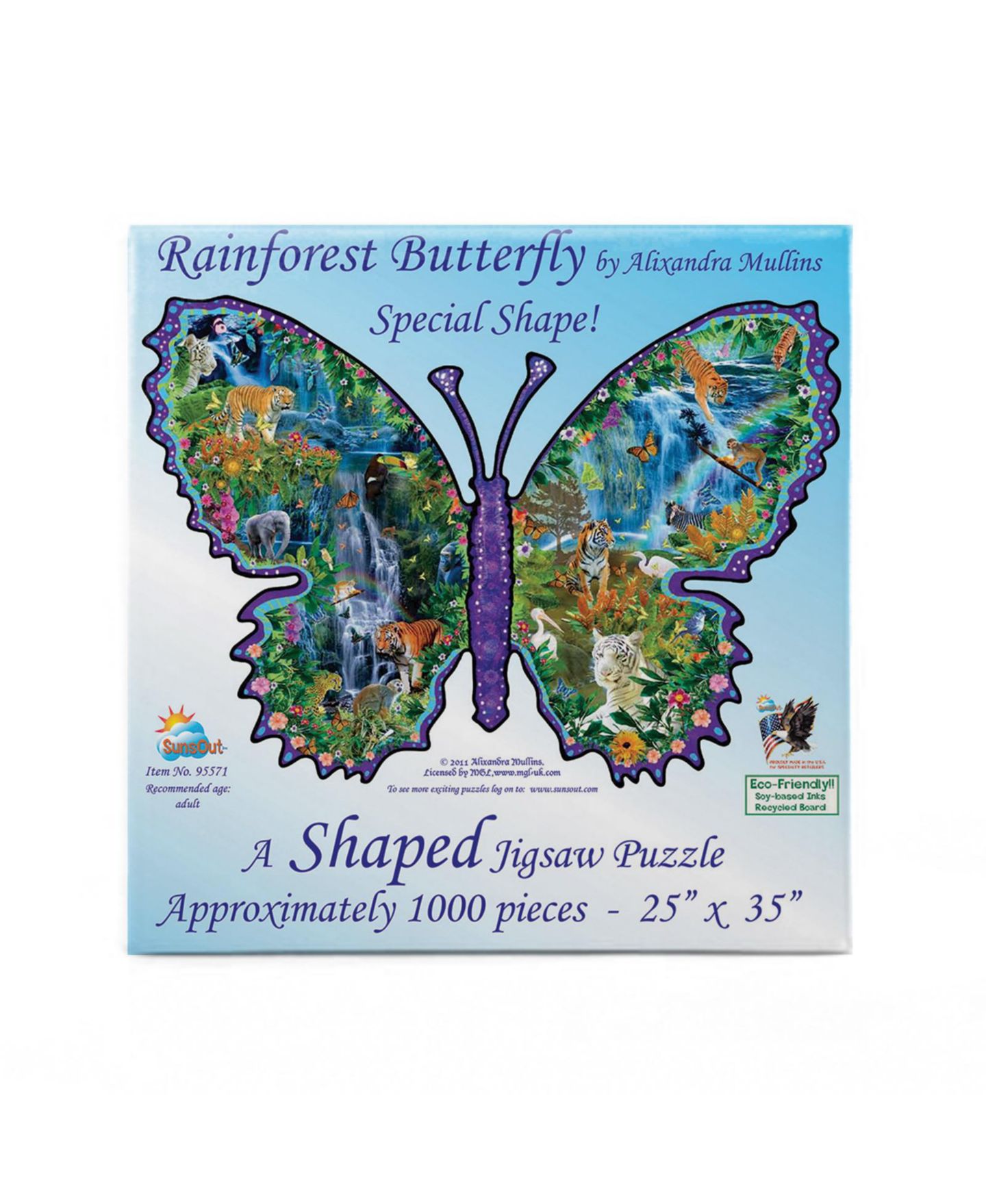 Детский пазл SunsOut Rainforest Butterfly 1000-Piece Special Shape Jigsaw Puzzle, Ages 15+ — фото 3