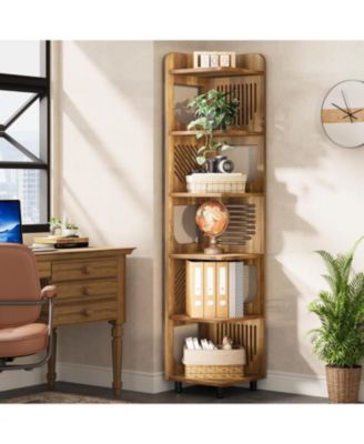 6-Tier Corner Shelf Stand, 71-Inch Rustic Tall Corner Bookshelf, Narrow Corner Bookcase, Corner Plant Stand Display Shelf Organizer