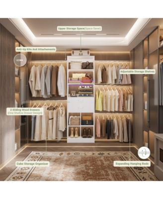 4-8 FT Walk-in Adjustable Closet Organizer System with 2 Drawers and 5 Rods, Fits 60-96'' Closets