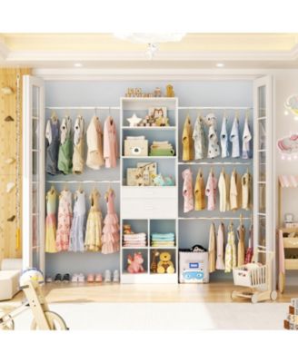 4-8 FT Walk-in Adjustable Closet Organizer System with 2 Drawers and 5 Rods, Fits 60-96'' Closets