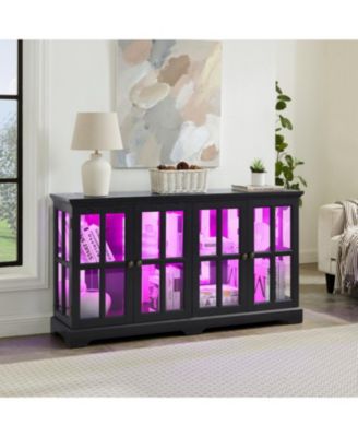 LED Curio Cabinet with Glass Doors & Adjustable Shelves - Black