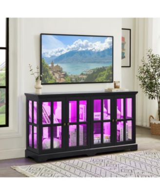 LED Curio Cabinet with Glass Doors & Adjustable Shelves - Black