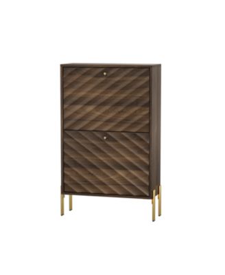 23.6" Walnut Shoe Cabinet, Mid-Century Modern Organizer