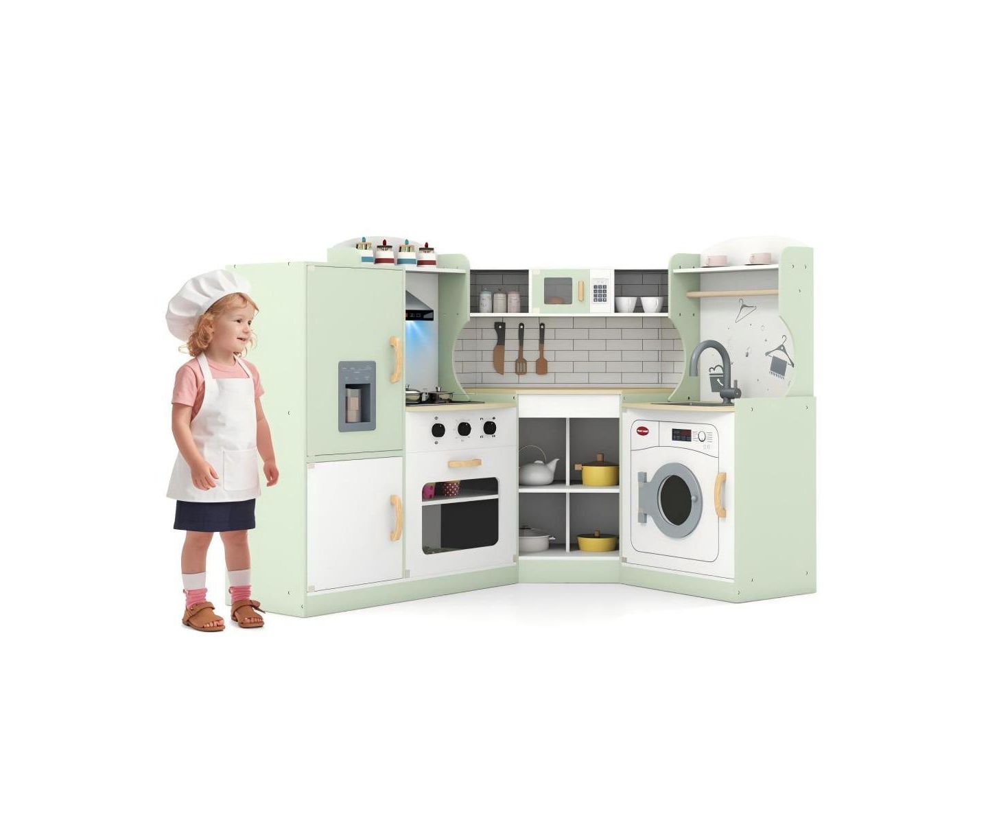 Детская игрушка HONGGE Corner Play Kitchen with Washer and Ice Maker, Ages 3+, цвет: Зелёный — фото 1