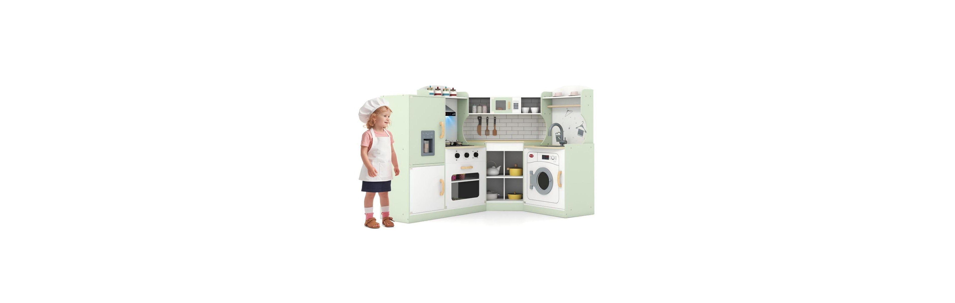 Hongge Corner Kids Play Kitchen with Washer and Ice Maker