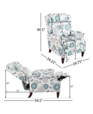 Streamdale Push Back Recliner Chair, Wing Back, Gourd Legs, White & Blue