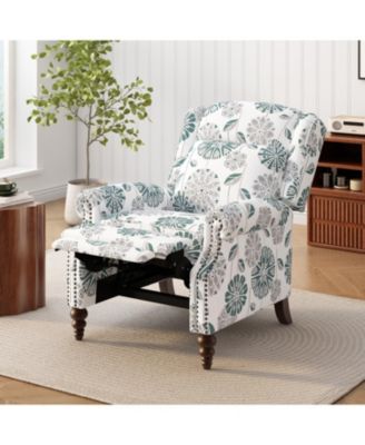 Streamdale Push Back Recliner Chair, Wing Back, Gourd Legs, White & Blue