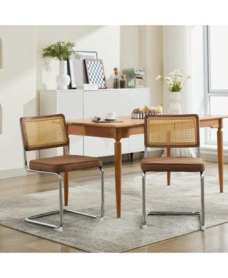 Mid Century Modern Cane Back Dining Chairs - Set of 2, Coffee