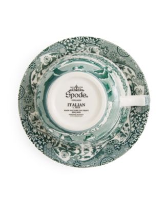 Heritage Green Italian Breakfast Cups and Saucers, Set of 4
