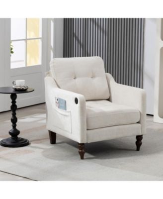 Accent Chenille Chair w/ USB Ergonomic Back Retro Legs