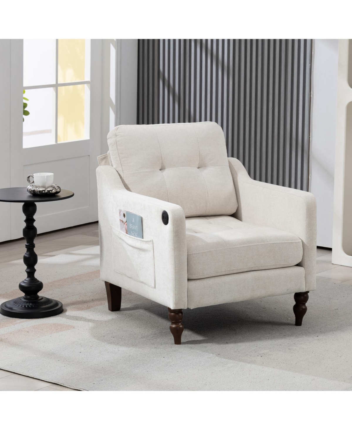 Streamdale Furniture Accent Chenille Chair w/ Usb Ergonomic Back Retro Legs