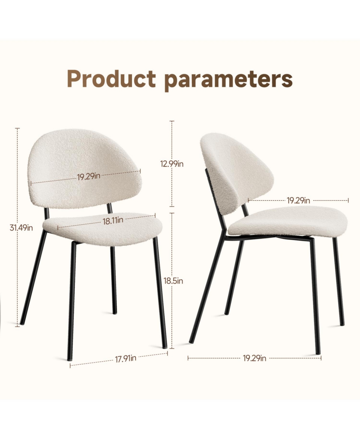 Streamdale Furniture Boucle Dining Chairs - Set of 4 White