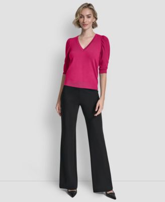 Women's Puff-Sleeve V-Neck Sweater