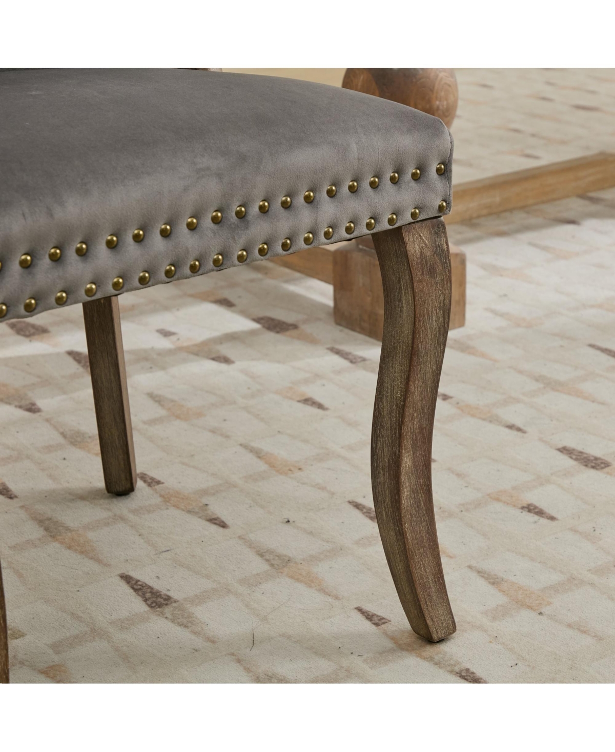 Streamdale Furniture Velvet Tufted Dining Chairs, Wood Handles & Legs, Copper Nails, Set of 2, Gray