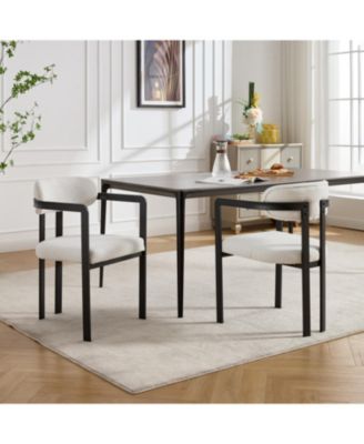 Boucle Dining Chairs Set of 2, Mid-Century Modern, Black Metal Legs